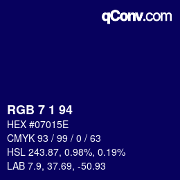 Farbcode: RGB 7 1 94 | qconv.com
