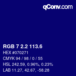カラーコード: RGB 7 2.2 113.6 | qconv.com