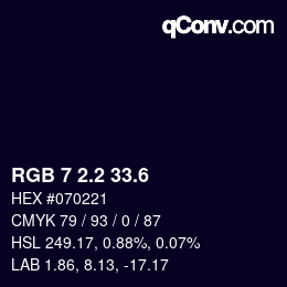 カラーコード: RGB 7 2.2 33.6 | qconv.com