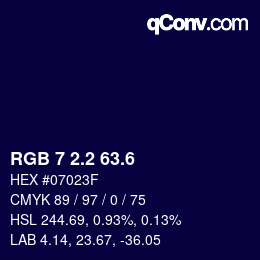 カラーコード: RGB 7 2.2 63.6 | qconv.com