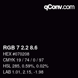 カラーコード: RGB 7 2.2 8.6 | qconv.com