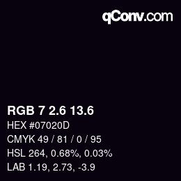 カラーコード: RGB 7 2.6 13.6 | qconv.com