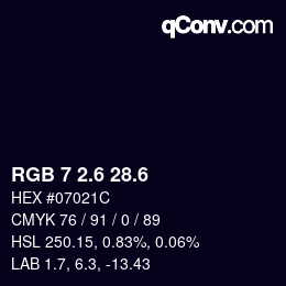 カラーコード: RGB 7 2.6 28.6 | qconv.com