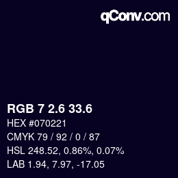カラーコード: RGB 7 2.6 33.6 | qconv.com