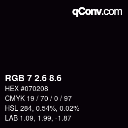 カラーコード: RGB 7 2.6 8.6 | qconv.com