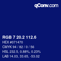 カラーコード: RGB 7 20.2 112.6 | qconv.com