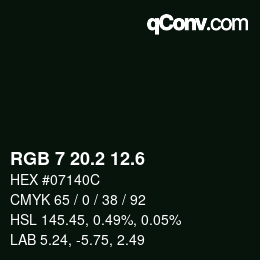 カラーコード: RGB 7 20.2 12.6 | qconv.com