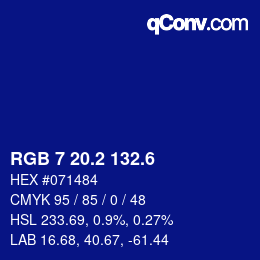 カラーコード: RGB 7 20.2 132.6 | qconv.com
