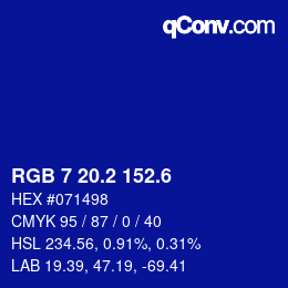 カラーコード: RGB 7 20.2 152.6 | qconv.com