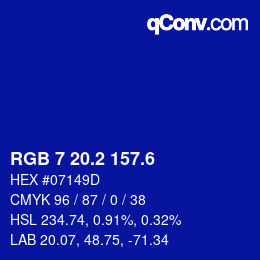 カラーコード: RGB 7 20.2 157.6 | qconv.com