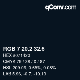 カラーコード: RGB 7 20.2 32.6 | qconv.com