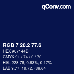 カラーコード: RGB 7 20.2 77.6 | qconv.com