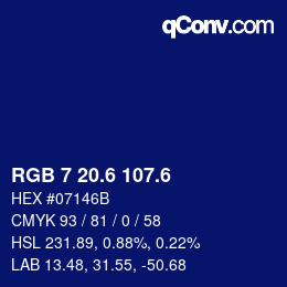 カラーコード: RGB 7 20.6 107.6 | qconv.com