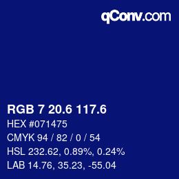 カラーコード: RGB 7 20.6 117.6 | qconv.com