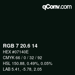 カラーコード: RGB 7 20.6 14 | qconv.com