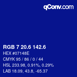 カラーコード: RGB 7 20.6 142.6 | qconv.com