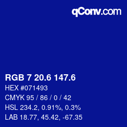 カラーコード: RGB 7 20.6 147.6 | qconv.com