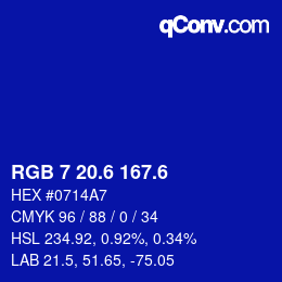 カラーコード: RGB 7 20.6 167.6 | qconv.com