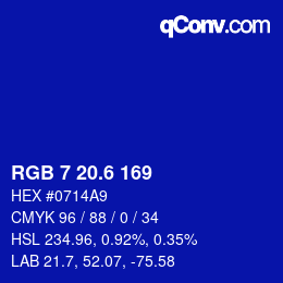 カラーコード: RGB 7 20.6 169 | qconv.com
