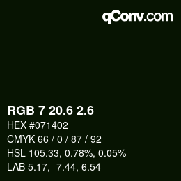 カラーコード: RGB 7 20.6 2.6 | qconv.com