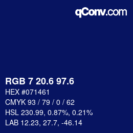 カラーコード: RGB 7 20.6 97.6 | qconv.com