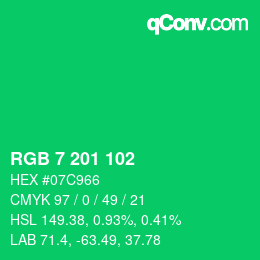 Color code: RGB 7 201 102 | qconv.com