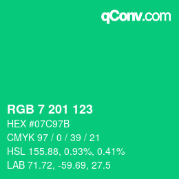 Color code: RGB 7 201 123 | qconv.com