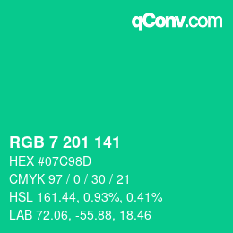 Color code: RGB 7 201 141 | qconv.com