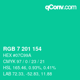 カラーコード: RGB 7 201 154 | qconv.com