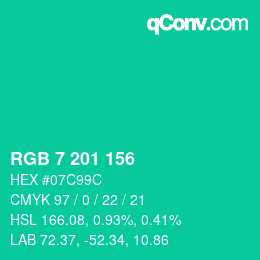 カラーコード: RGB 7 201 156 | qconv.com