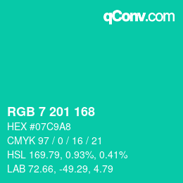 Color code: RGB 7 201 168 | qconv.com