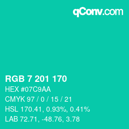Color code: RGB 7 201 170 | qconv.com