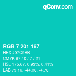 Color code: RGB 7 201 187 | qconv.com
