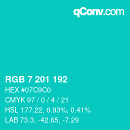 Color code: RGB 7 201 192 | qconv.com