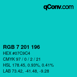 Color code: RGB 7 201 196 | qconv.com