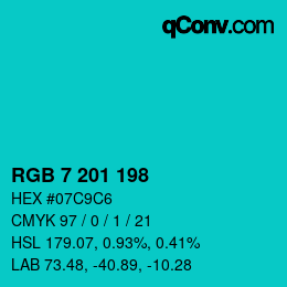 Color code: RGB 7 201 198 | qconv.com