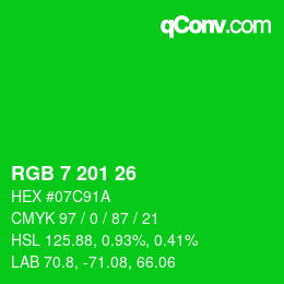 Color code: RGB 7 201 26 | qconv.com