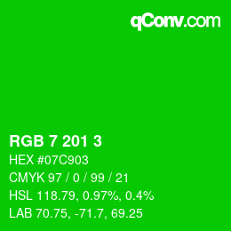 Color code: RGB 7 201 3 | qconv.com