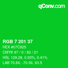 カラーコード: RGB 7 201 37 | qconv.com