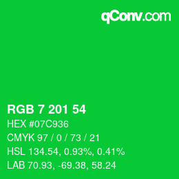 Color code: RGB 7 201 54 | qconv.com