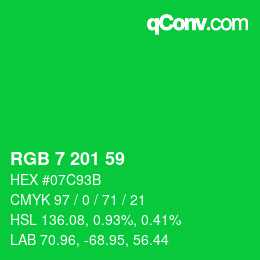 Color code: RGB 7 201 59 | qconv.com