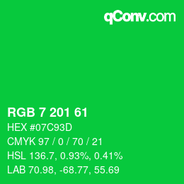 Color code: RGB 7 201 61 | qconv.com
