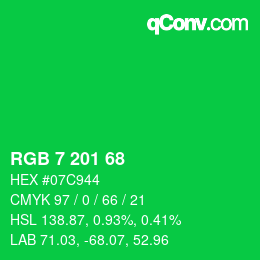 Color code: RGB 7 201 68 | qconv.com