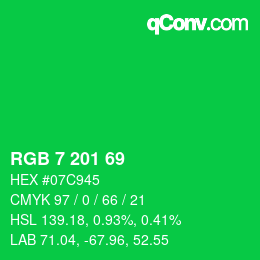 Color code: RGB 7 201 69 | qconv.com