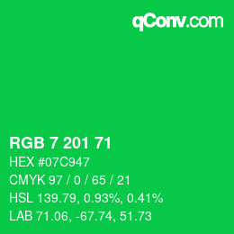 Color code: RGB 7 201 71 | qconv.com