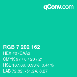 Color code: RGB 7 202 162 | qconv.com