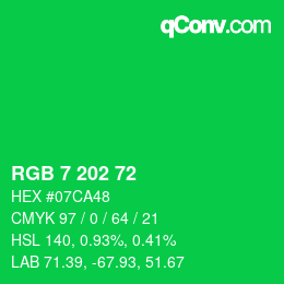 Color code: RGB 7 202 72 | qconv.com