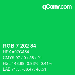 Color code: RGB 7 202 84 | qconv.com