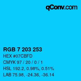 Color code: RGB 7 203 253 | qconv.com