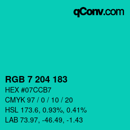 カラーコード: RGB 7 204 183 | qconv.com